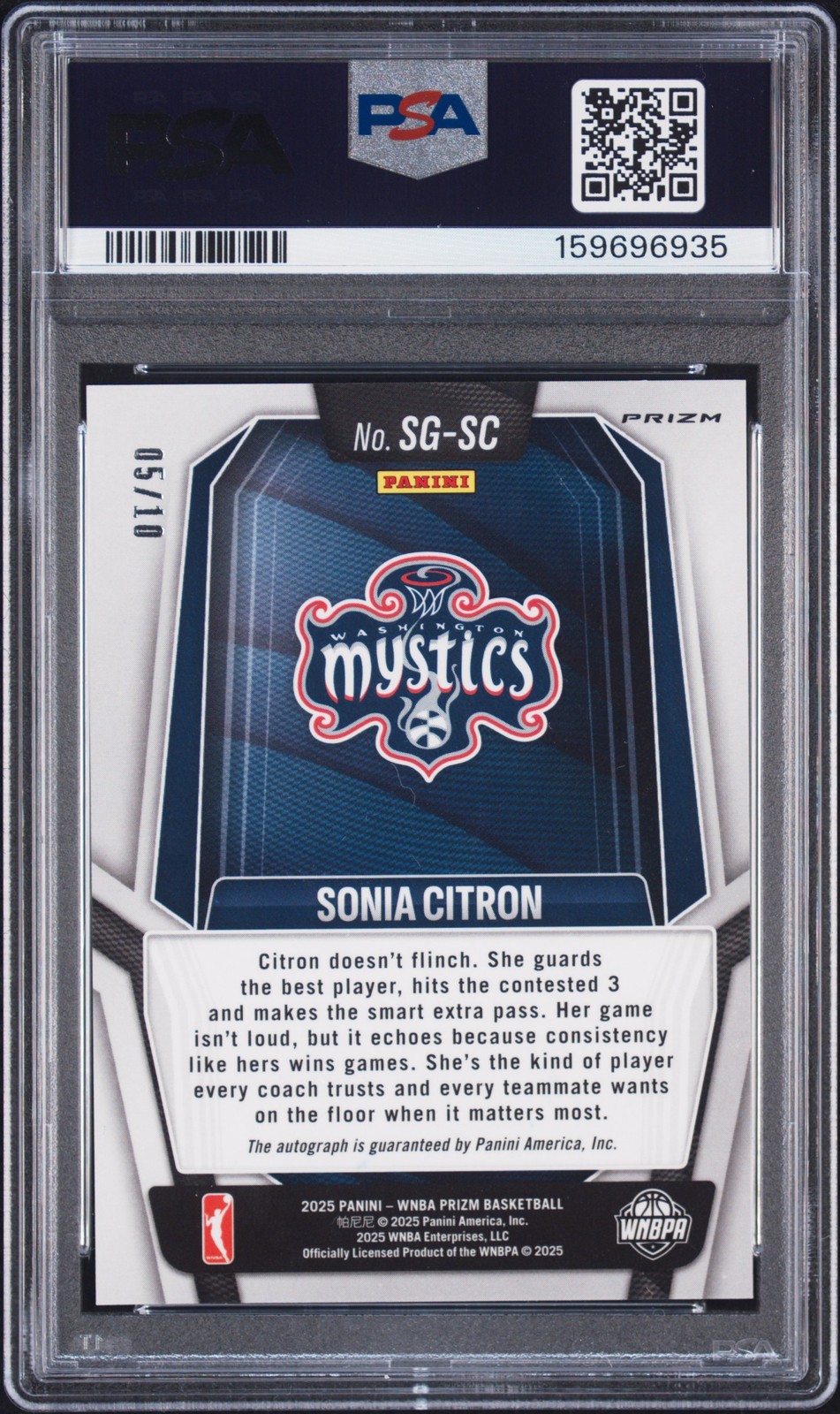 2025 PANINI PRIZM WNBA SIGNATURES GOLD PRIZM SONIA CITRON RC /10 PSA 10 AUTO 10 view 2