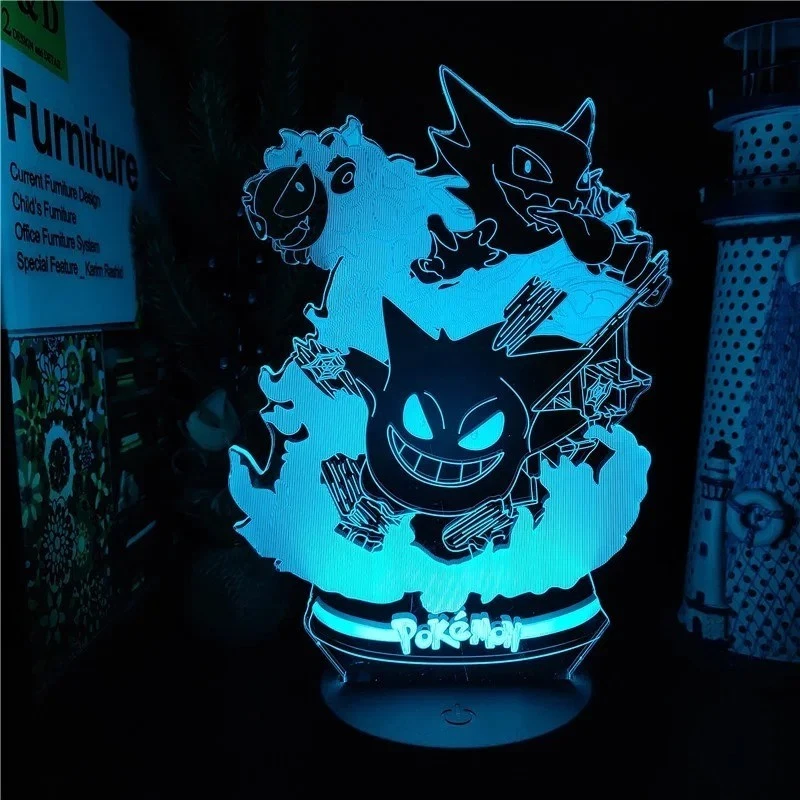 Lámpara 3D Pokemon Gengar Haunter Gastly Night Light 7 Color Cambiante Ilusión Regalo Foto 3 de 4