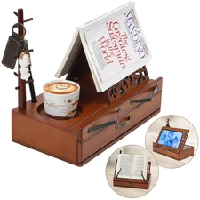 Wooden Book Stand for Reading Hands Free, Triangle Book Holder Book Rest with...