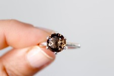 Smoky Quartz 925 Sterling Silver Ring: 9mm Solitaire Engagement Ring Chrush Gift