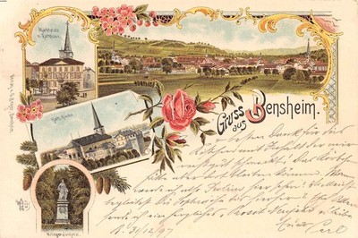 756396) Gruss aus Litho AK Bensheim Bergstrasse gelaufen 1897