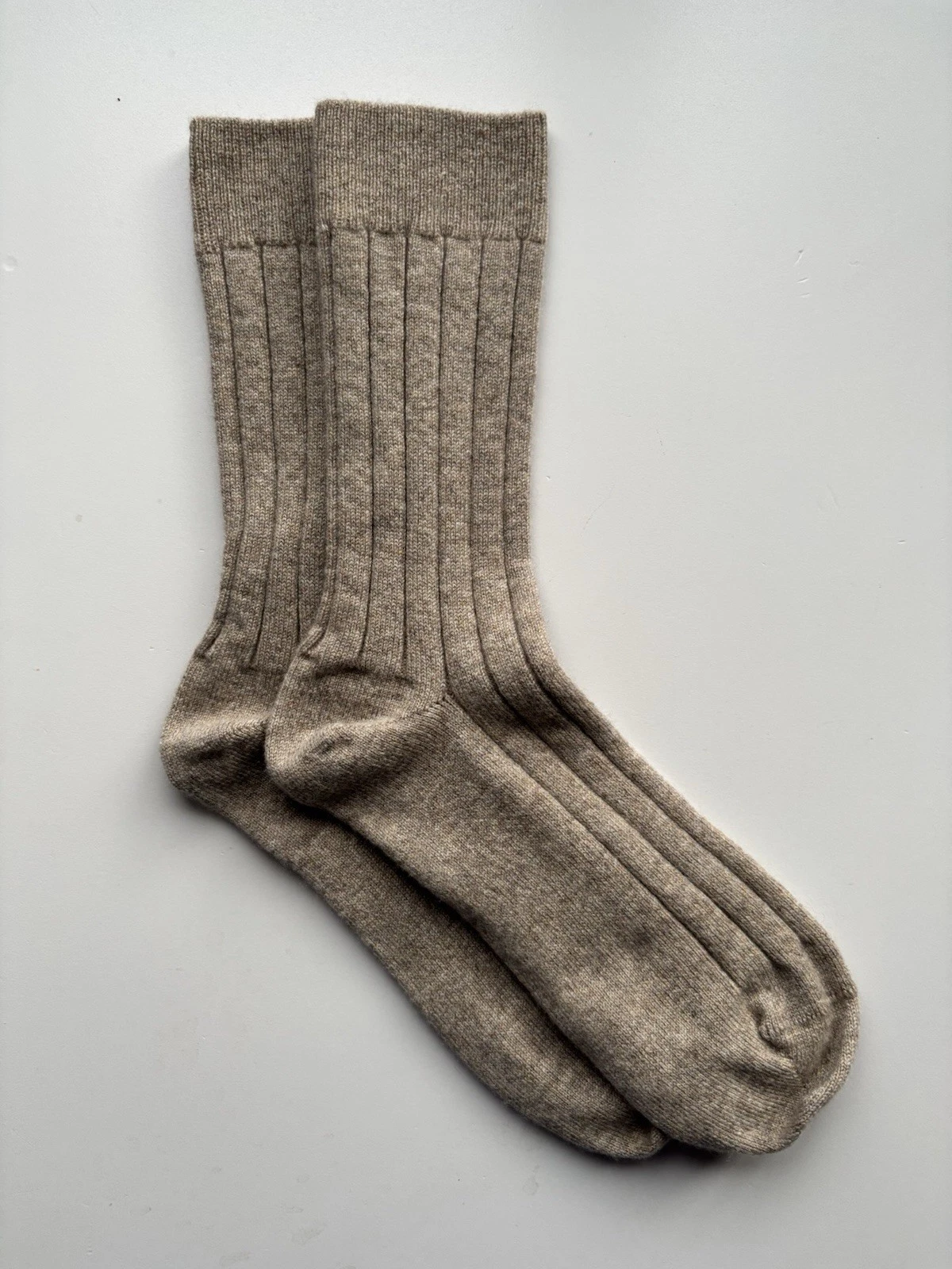 90% Cashmere 10% Nylon Mushroom Brown Knitted Ribbed Mens Socks Size 8-12 Soft