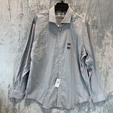 Calvin Klein Men's Button Up Shirt XL Gray Stripe Steel  Slim Fit Stretch 34/35