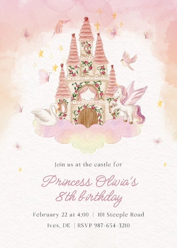 Digital Princess Birthday Party Invitation Personalized Texts 1 - Image 3 of 4