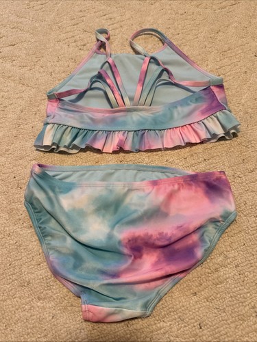SO Butterfly Ruffled Tankini Top and Bottom Swimsuit Set Girls Size 12 Tie Dye - Picture 3 of 5