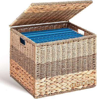 Decorative File Box 14 X 12 X 11 in Wicker Seagrass File Basket Organizer for Le