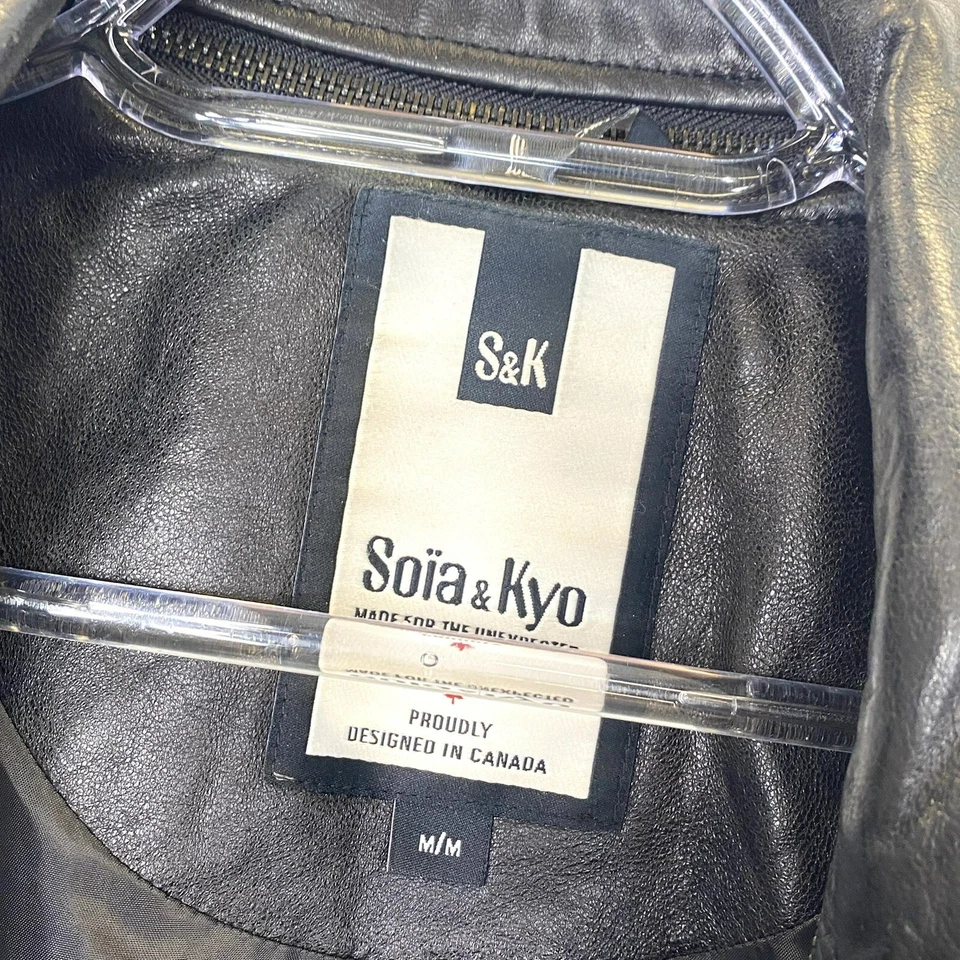 Chaqueta de cuero Soia & Kyo para mujer talla mediana moto motociclista negra Foto 3 de 4
