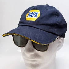 Vtg NAPA Auto Hat Cap Strap Back Navy Yellow Embroidered Logo Cotton Mens OS