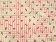 BTHY BEIGE W TINY LAVANDER ROSEBUD CHECKS COTTON QUILTING FABRIC 45"W COUNTRY