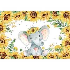 Elephant Baby Shower Backdrop Sunflower Theme Newborn Photo Background 5x3FT