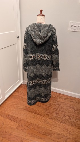 Sioni Duster Cardigan Sweater Womens Large Gray Long Open Front Hood Southwest - Picture 5 of 8