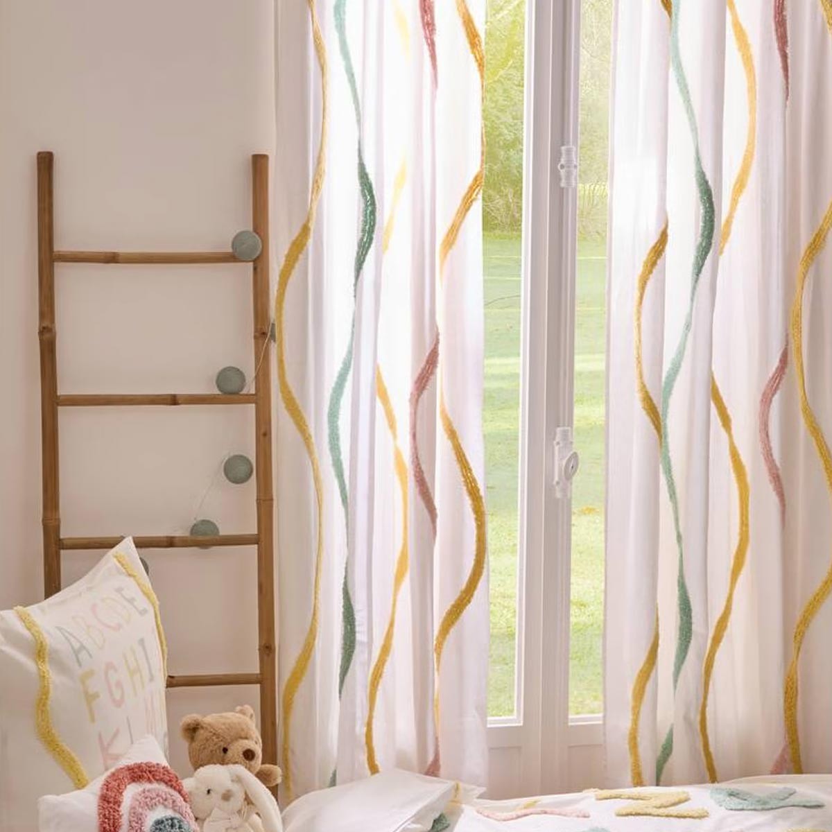 Rideau alphabet multicolore rideau chambre enfant tufté coton 140x260
