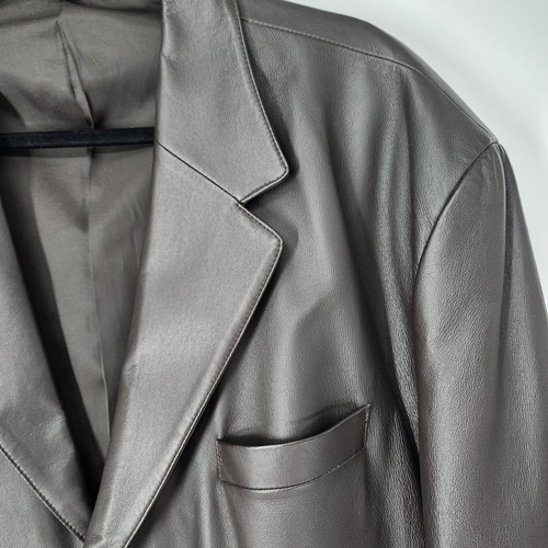 J ferrar Mens Blazer Men's Size XXL Brown 100% Leather 3 Button Sport Coat Lined - Picture 4 of 18