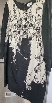 Noa Noa Womens 100% Silk Size L Dress, Long Sleeve, Lined, Abstract Front