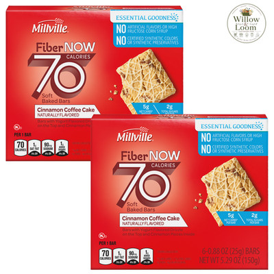 Millville Fiber NOW 70 Calorie Cinnamon Coffee Cake Soft Baked Bars Pack of 2