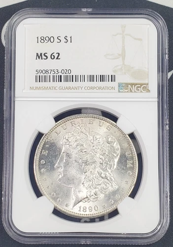 1890-S US Morgan Silver Dollar - NGC Graded MS 62