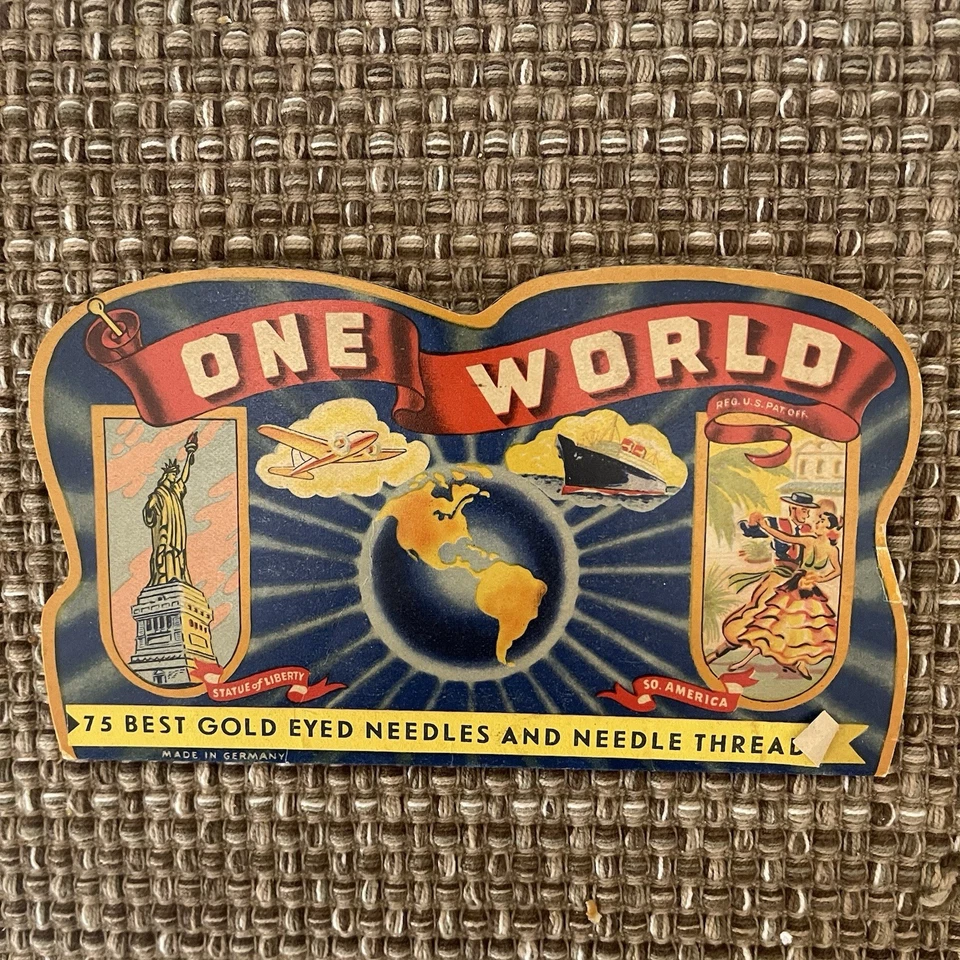 Antique One World "Best Gold-Eyed Needles" Cardboard Advertising Needle Holder Foto 2 de 4