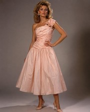 Vintage 80s Pretty Pink Taffeta Prom Party Dress Ruched Drop Waist Sz 10 Midi