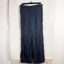 LUNYA black washable silk side slit wide leg pants EXTRA SMALL