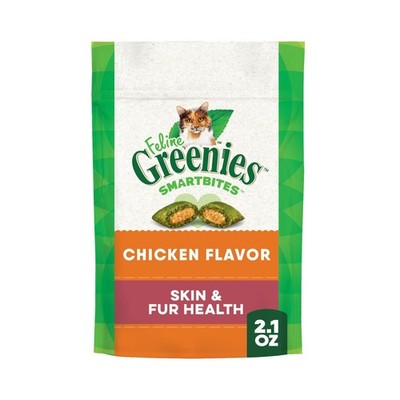 Greenies Feline Smartbites Skin & Fur Health Crunchy and Soft Cat Treats, Chi...