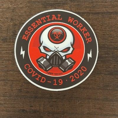 COVID 19 Essential Worker Skull Round  Sticker - 2020 207 Threads 2 