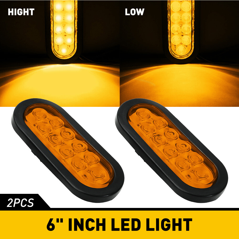 4x 6 Inch Amber LED Oval Trailer Lights Waterproof Stop Turn Tail Signal for Trucks Marine