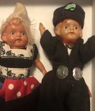 VTG 5" Celluloid Boy Girl Dolls in Regional Dutch Costume Wooden Shoes