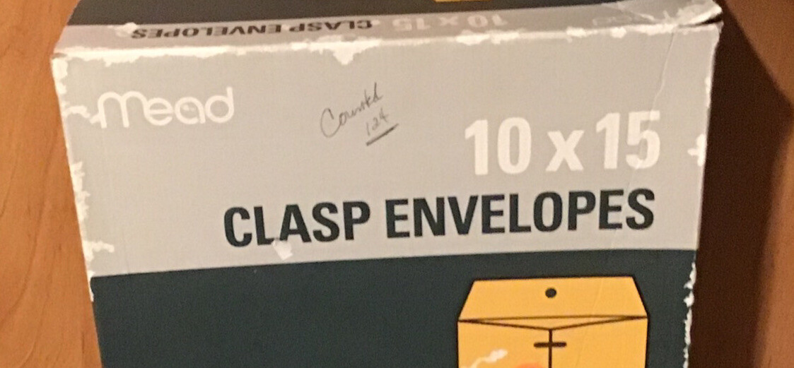 Mead 10x15” Clasp Envelopes Gummed Seal, Brown Kraft 28 lb. paper Pkg
