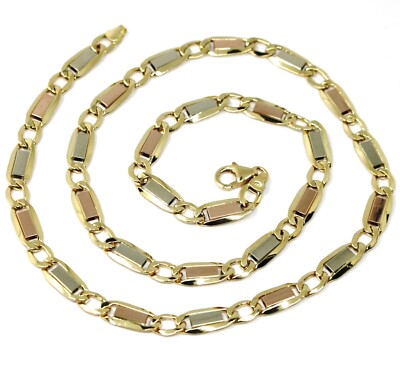 18K YELLOW WHITE ROSE GOLD CHAIN 6 MM, 20'' SQUARE FLAT ALTERNATE GOURMETTE LINKS