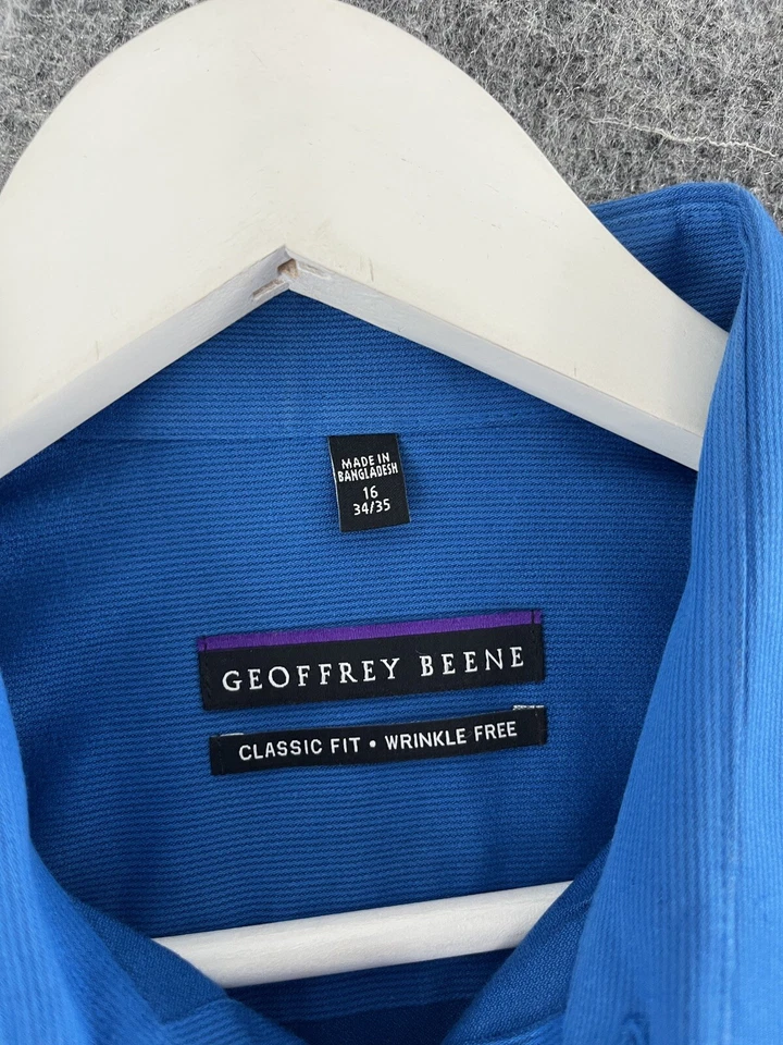 Geoffrey Beene Dress Shirt Mens 16 34/35 Blue Button Up Wrinkle Free  N109 - Image 3 of 4