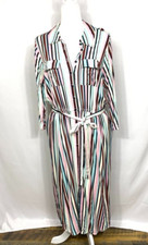 Torrid 2 Dress Womens Plus Stripped Belted Maxi Belted Button Front Long Sleeve