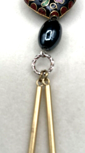 Cloisonne Black Floral Heart 3.5" Pendant Bead Dangles - Picture 5 of 10