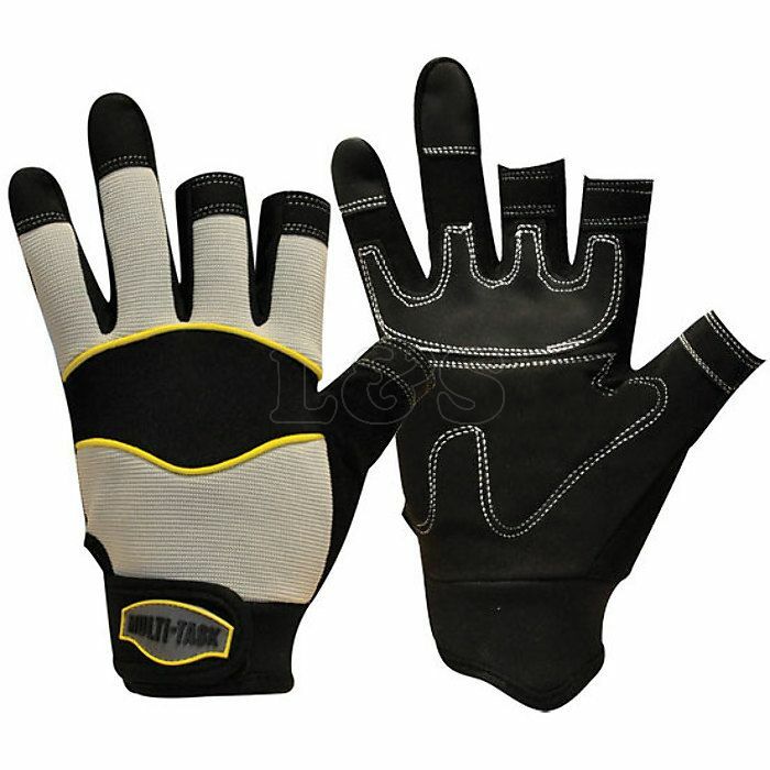 Mechanics Glove Multi-Task 3 Open Fingers Optimum Dexterity & Protection 10