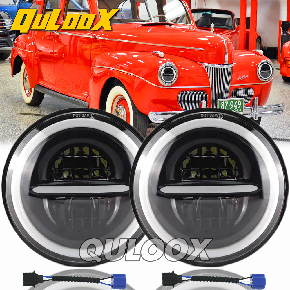 For Ford Deluxe 1939-1951 7" inch Round Led Headlights High/Low beam Pair