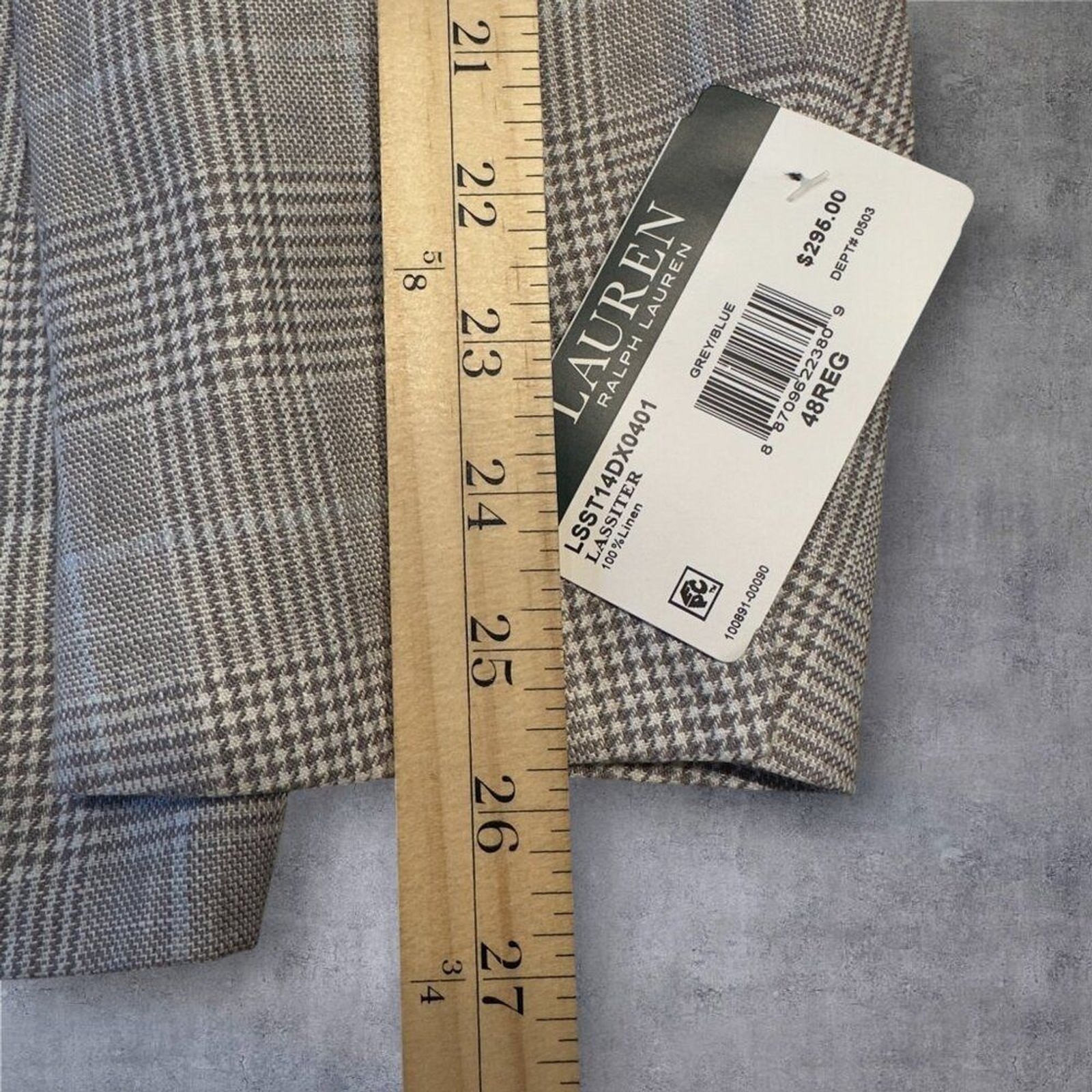RALPH LAUREN Mens Blazer Sport Coat Two Button Jacket 48R LINEN Plaid Gray/Blue thumbnail 6
