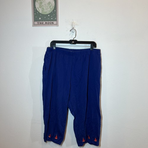 Quacker Factory Blue Knit Embroidered Sailboats Capri Shorts Pants size 2XL Vtg - Picture 2 of 9