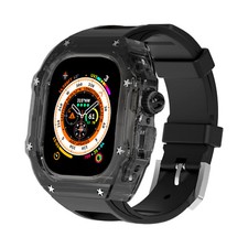 For Apple Watch Ultra 2 49mm 987654SE Mod Kit Transparent Case Fluororubber Band