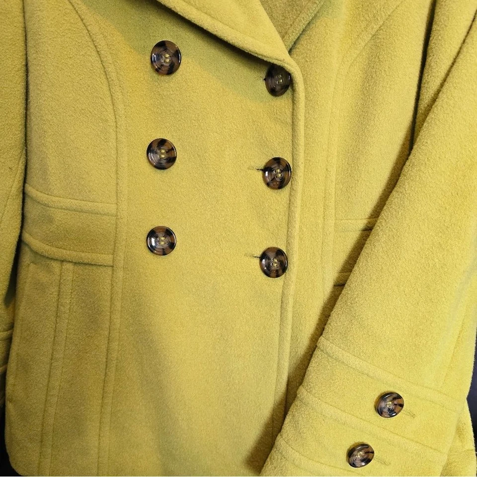 Abrigo St Johns Bay 70 % lana doble pecho guisante verde lima para mujer talla pequeña Foto 3 de 4