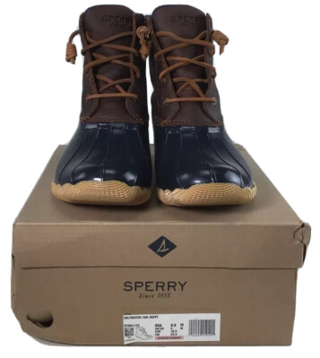 Sperry Men\'s Tan Leather and Navy Rubber Duck Boots Sperry Top Sider Saltwater Tan Navy Blue Duck Boots STS91175  main image 3