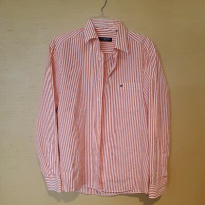 Casa Moda Shirt Mens Size Medium Orange & White Stripe, Button, Long Sleeve
