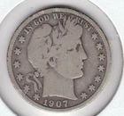 KAPPYSCOINS  W7421  1907D VG VERY NGOOD   BARBER SILVER HALF DOLLAR