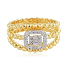 Si / H Baguette Diamante Halo Anello 14K Oro Giallo Perline Fascia Anniversario