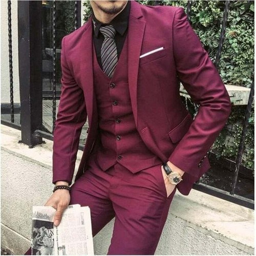 Men Maroon 3 Piece Suit Wedding Suit 