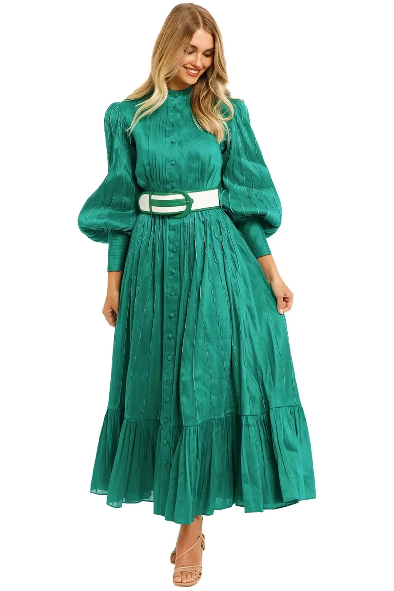 LEO LIN Viridian Silk Linen Dress in Forest Green Size 14 AU eBay