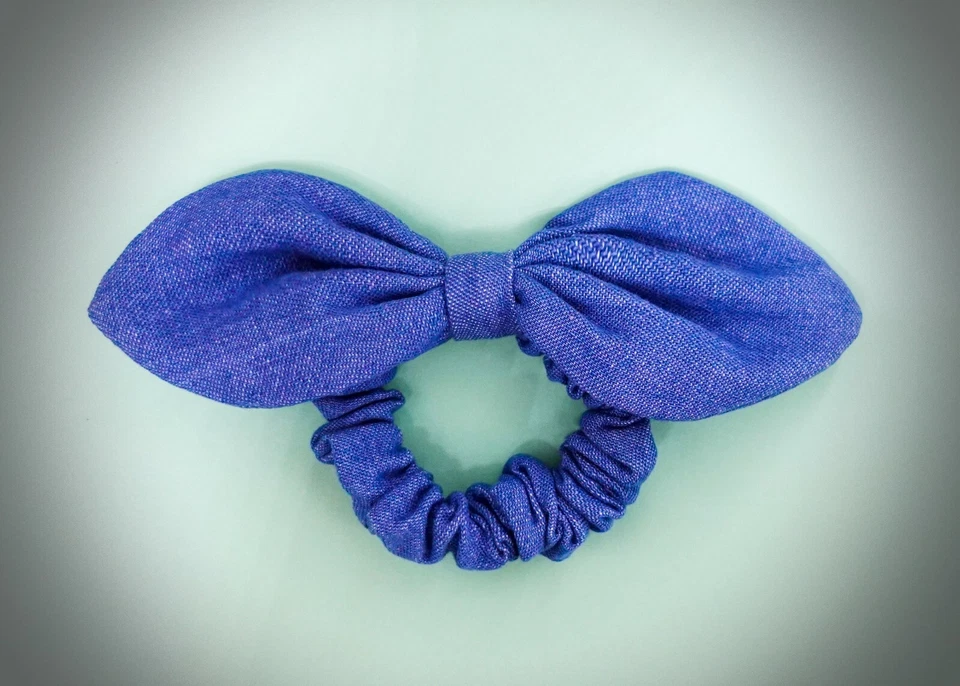 Linda corbata elástica J Crew para niñas lazo azul denim cinta de algodón Foto 2 de 4