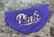 NWT VICTORIA'S SECRET PINK XS PURPLE METALLIC LOGO SEAMLESS RARE BIKINI PANTIES