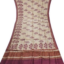 Vintage Beige Sarees 100 Pure Silk Paisley Printed Indian Sari 5YD Craft Fabric