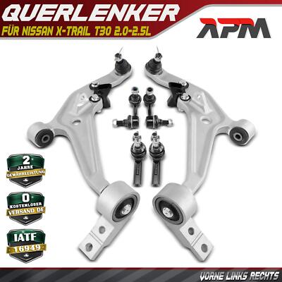 2x Querlenker+ 2x Spurstangenkopf+ 2x Koppelstange Vorne für Nissan X-Trail T30