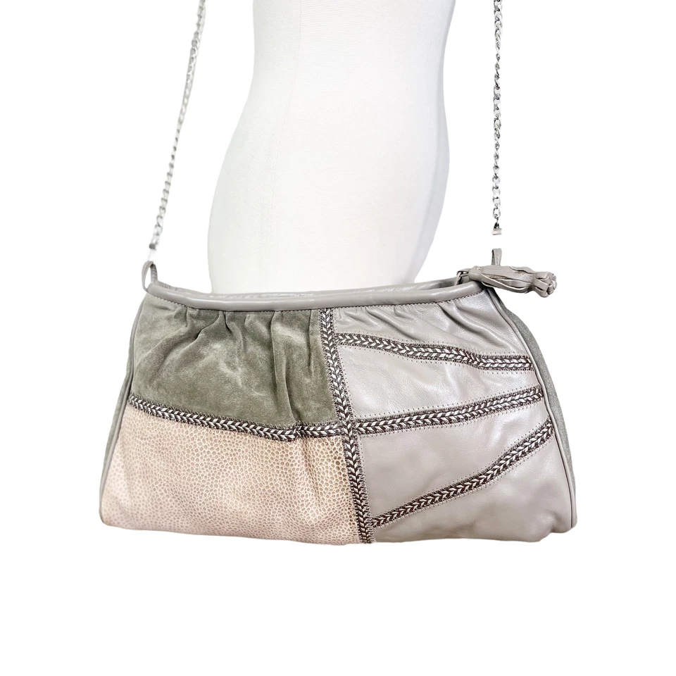 Bolsa tiracolo vintage sob medida original 1980 patchwork couro/camurça - Imagem 3 de 4