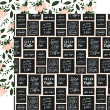 2 Sheets of Echo Park Paper COFFEE & FRIENDS 12x12 Cardstock - Coffee Shop Wall